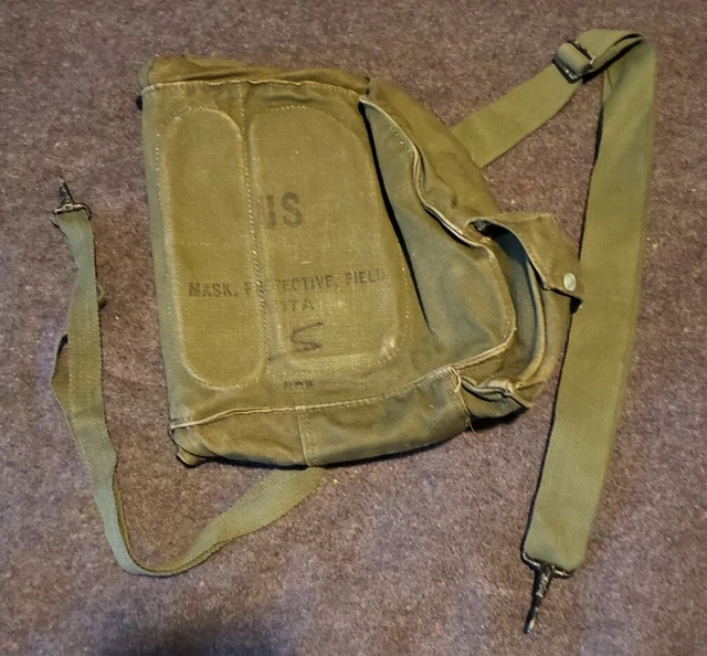 USGI US army M17a1 a2 Gas Mask Bag Canvas Vietnam Era original straps and wear