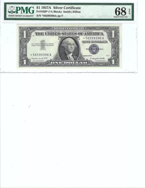 1957 $1 Silver Certificate FR1620* PMG 68 Superb Gem EPQ, Star Note!!!