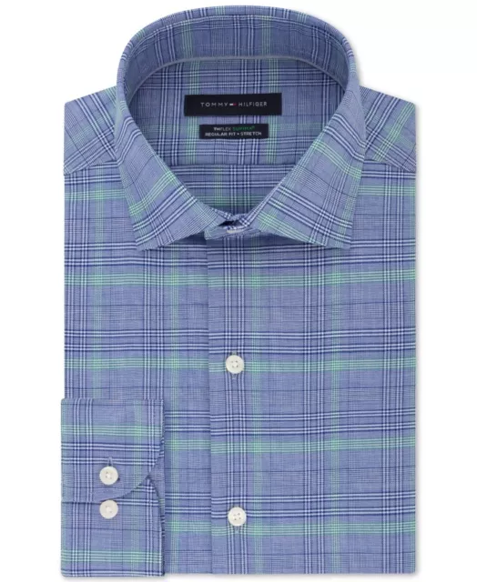Tommy Hilfiger Men's Thflex Supima Check Dress Shirt Blue Size 16.5X36-37