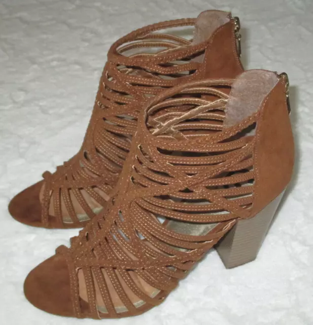 G by Guess Jelus Caged Women's 10M Cognac Zip Back Block Heel Strappy Sandal