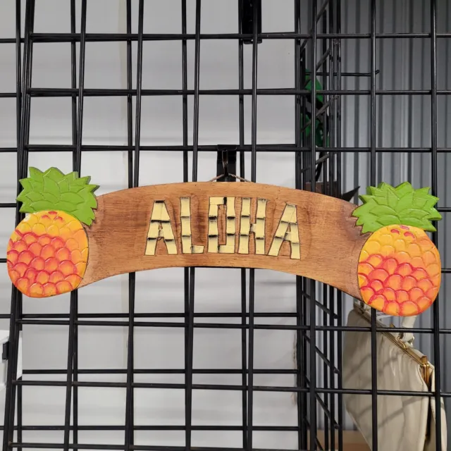 Aloha Pineapple Wooden Sign Welcome Tiki Bar
