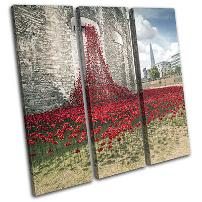 Tower of London Remembers Poppies War City TREBLE CANVAS WALL ART Picture Print