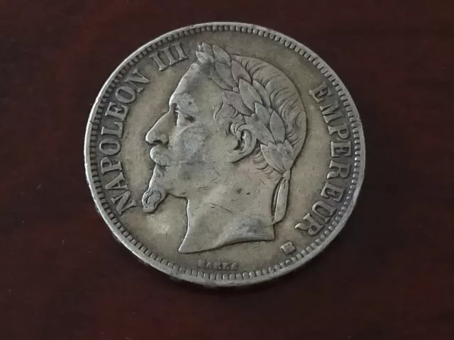 France monnaie 5 francs 1868 BB en argent type Napoléon III 2