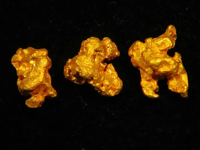 3 x BRILLIANT West Australian Gold Nuggets  ( 1.23 grams ) .