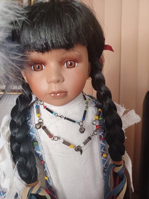 Rich Imports Emerald Doll Collection 16" Pocahontas(?) Porcelain Doll w/ Stand
