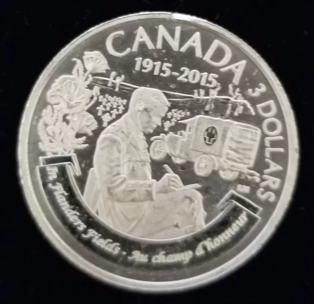 Canada 3 Dollars 2015 99.99% Fine Silver Flanders Fields 1/4 Oz Silver