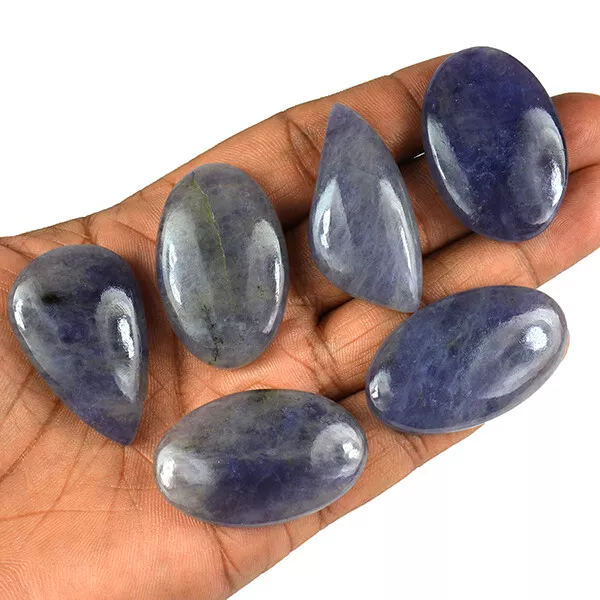 Haut 373 CT / 6 PC Naturel Bleu Iolite Mélange Cabochon Gemme en Gros Lot 40-43