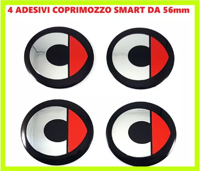 ADESIVI COPRIMOZZO SMART DIAMETRO 56 mm PER BORCHIE CERCHI IN LEGA 4 pezzi