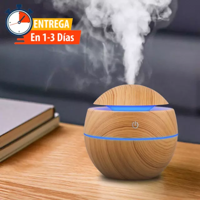 Humidificador Difusor de Aceites Esenciales de Madera Purificador con luces LED