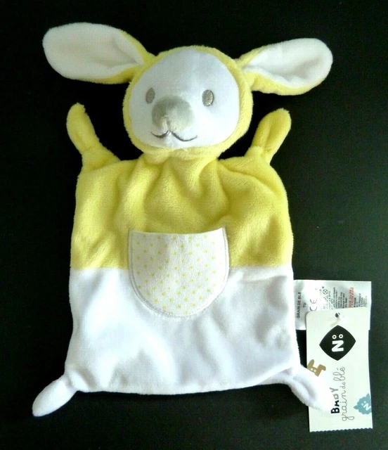 * Doudou Plat Grain De Ble Zannier Lapin Jaune Blanc Poche Etoile Neuf