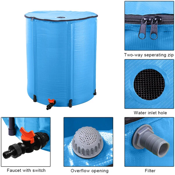 50 Gallon Rain Barrel Folding Portable Water Collection Tank Storage Outdoor