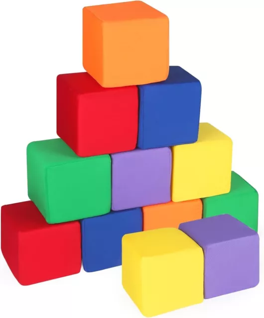 Toddler Foam Blocks, 12 PCS 5.5 Inch Colourful Foam Soft Cubes for Kids, Stackin
