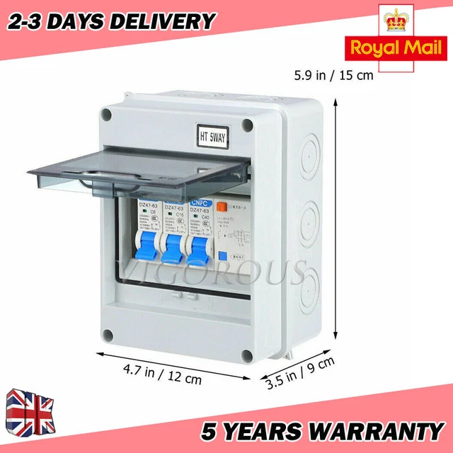 5 WAY GARAGE Shed Camper Van Caravan Consumer Unit Fuse Box with RCD