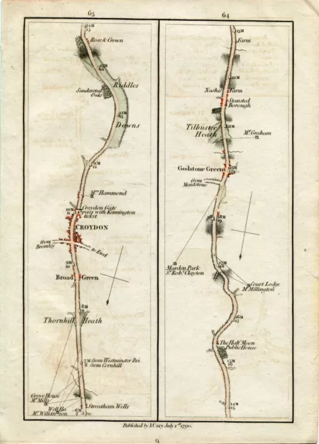 1790 John Cary Road Map 63/64 Streatham Wells, Broad Green, Croydon, Riddlesdown