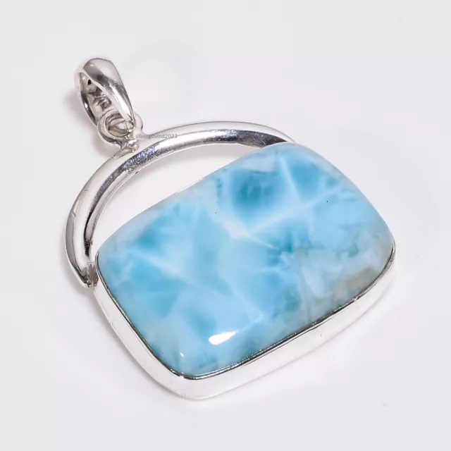 Larimar Gemstone Pendant 925 Sterling Silver Handmade Gift Jewelry PG73