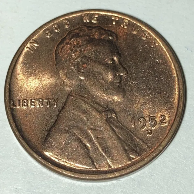 RED BU 1952-D Lincoln Wheat Cent Denver Mint Penny Exact Coin Pictured LOT B16