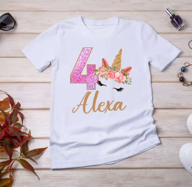 Personalised Unicorn Birthday T-Shirt BOYS GIRLS Any Name Any Age Rainbow rt001.