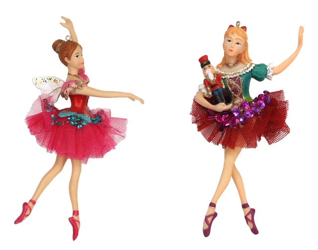 Gisela Graham Nutcracker Ballerina Princess Clara Christmas Tree Decorations x 2