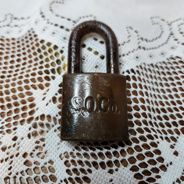 Vintage Standard Oil CO. Corbin Cabinet Lock Brass Padlock No Key S.O.Co