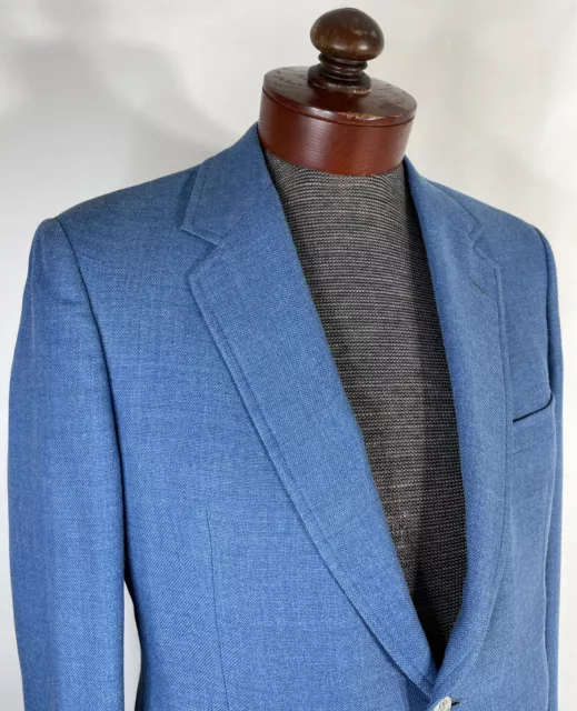 Vintage EUC 80s Wool Blazer Bespoke Sports Coat Jacket Blue 39R Silver Buttons