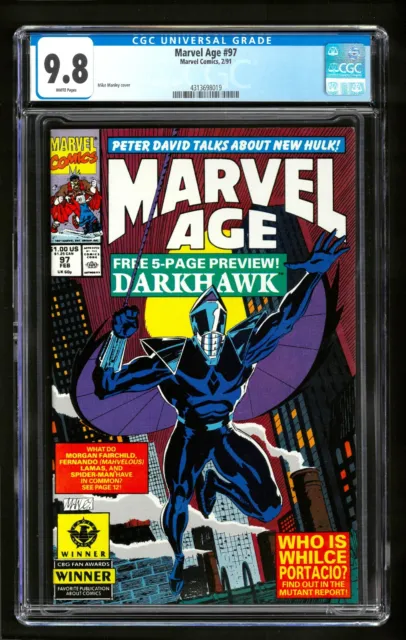 Marvel Age #97 CGC 9.8 WHITE Marvel Comics 1991 Mike Manley cover 1st Darkhawk