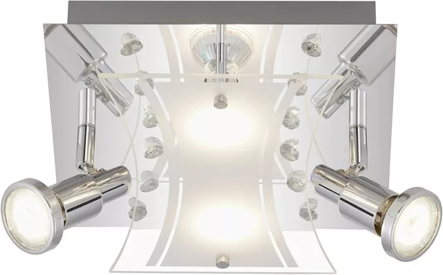 Lampada Da Soffitto LED Cromo 4 Fiamme Simil Cristallo Vetro Angolare GU10