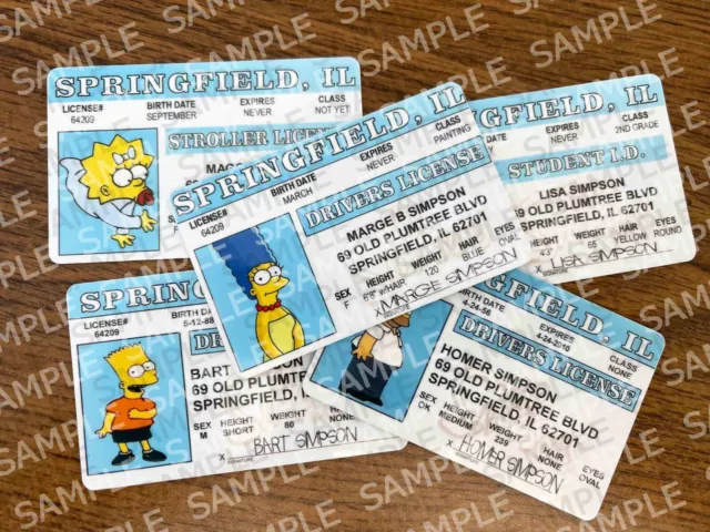 The SIMPSONS Homer Simpson Marge Bart Lisa Maggie Fun Novelty Drivers License