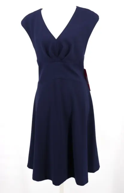 Betsey Johnson Dress Womens 14 Navy Blue Fit & Flare V-Neck Sleeveless New