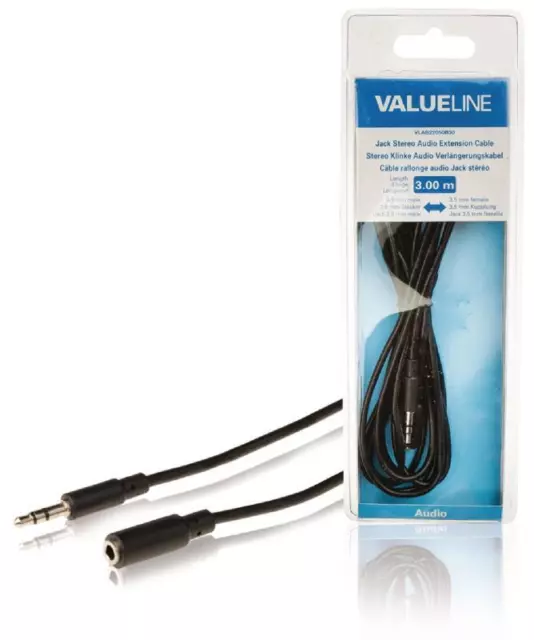 Câble rallonge audio jack 3,5 mm mâle vers jack 3,5 mm femelle 3,00 m noir