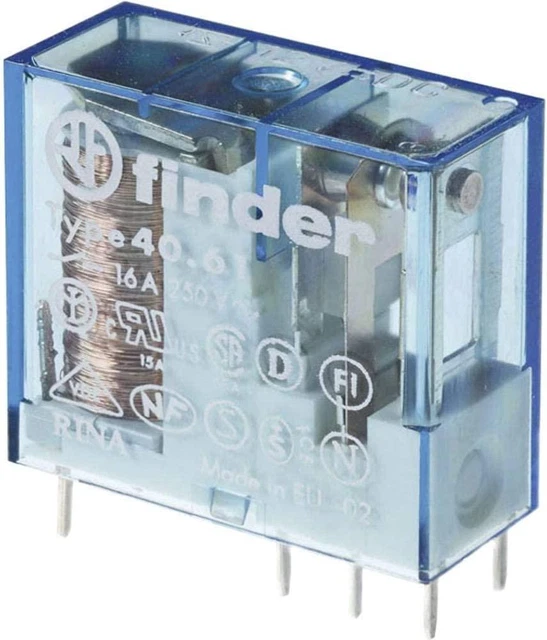 Relè Finder 40.61.9.012.4000 - Connettore spina/stampa, 16 A, 12 V DC, AgSnO2
