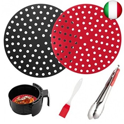 Il giro Riutilizzabile Perforato Fodera per Friggitrice ad Aria Tappetino per Cestello Friggitrice Diealles Shine 2 Pezzi 8 Inch e 9 Inch Tappetini per Friggitrice ad Aria in Silicone 
