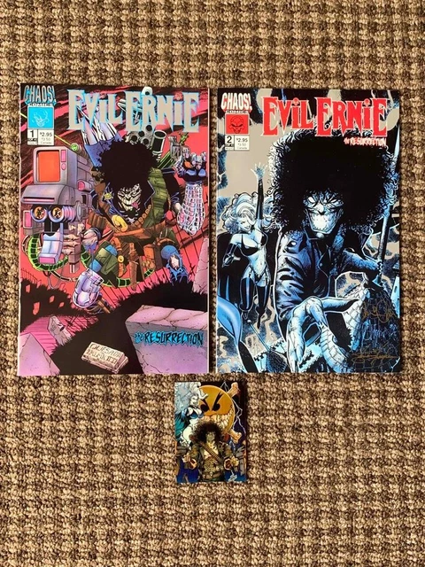 Lot of (2) Evil Ernie the Resurrection #1 & Signed #2 plus Signed Promo Card