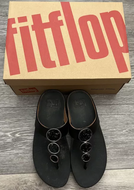 FitFlop HALO WOMENS BLACK LEATHER TOE POST SANDALS SIZE 7