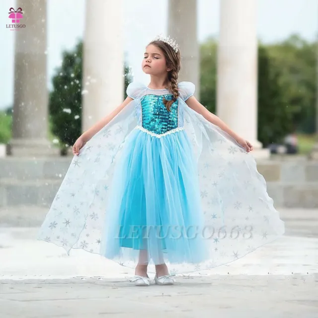Costume abito blu Elsa per bambini congelati principessa Disney abito elegante cosplay