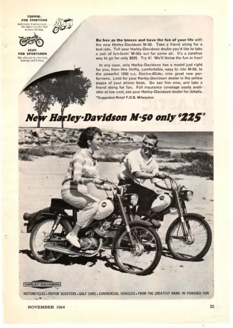 1964 Print Ad Harley-Davidson M-50 only $225 Beach Pair Motorcycle Couple