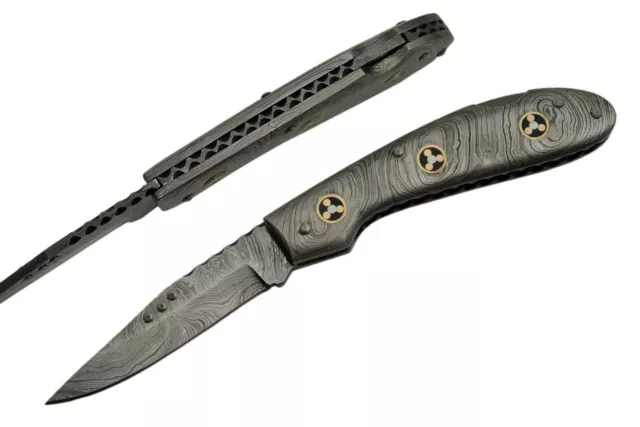 FOLDING POCKET KNIFE | 4" Damascus Steel Filework Blade Classic Mosaic Lockback