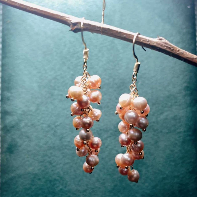 Freshwater pearl beads Earrings Grapes Cluster eardrop New Year Freshwater