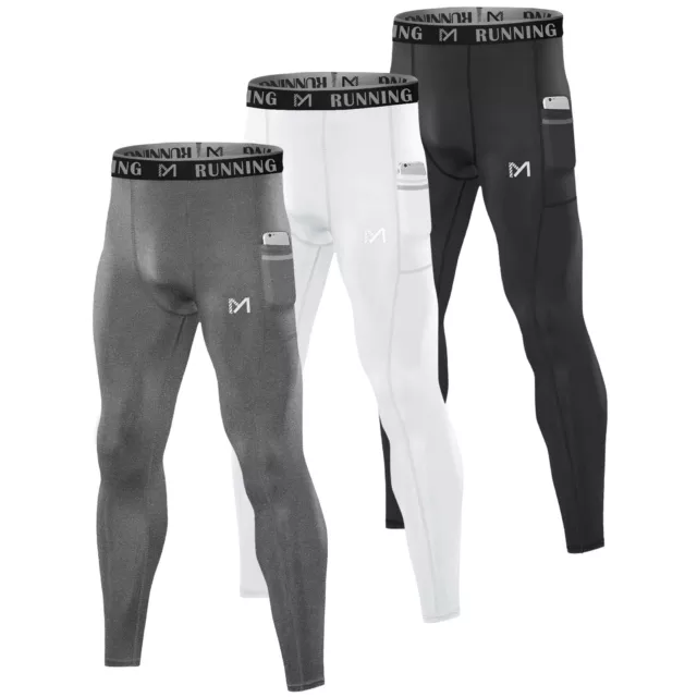 3X Mens Compression Tights Long Base Layer Trousers Running Fitness Yoga Bottoms