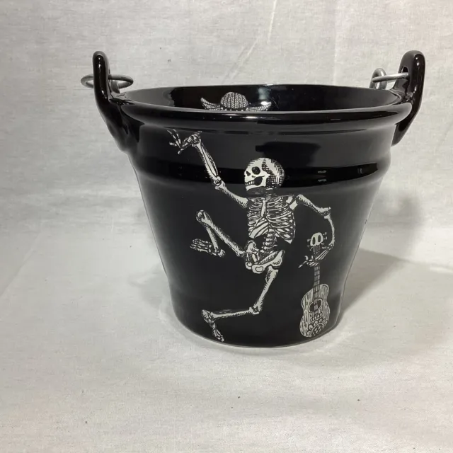 Maxcera Ceramic Day of the Dead Skeleton Bucket Wood Handle