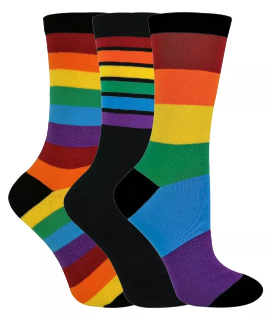 Sock Snob - 3 Paires Homme et Femme Coton Multicolores Rayées Arc en Ciel Chauss