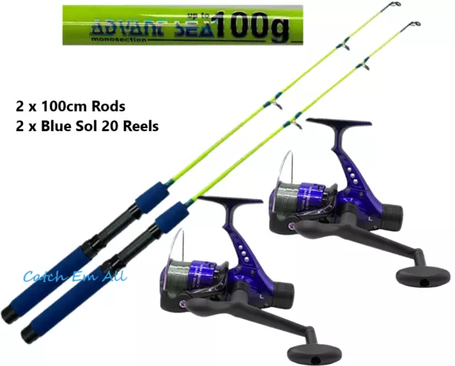 2 x Lineaeffe Sea Fishing Rods 100cm & Sol 20 Spinning Reels & Line Travel Rods