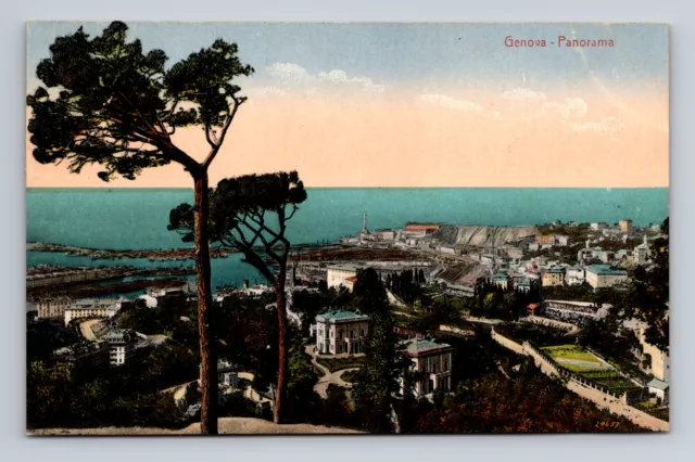 1910s Postcard Genoa Italy Genova Panorama Tourist Trouble Notation