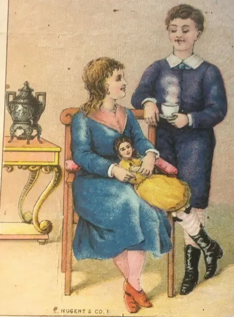 Coffee Trade Card S Dilworth Victorian Urn Advertising Antique Couple With Doll