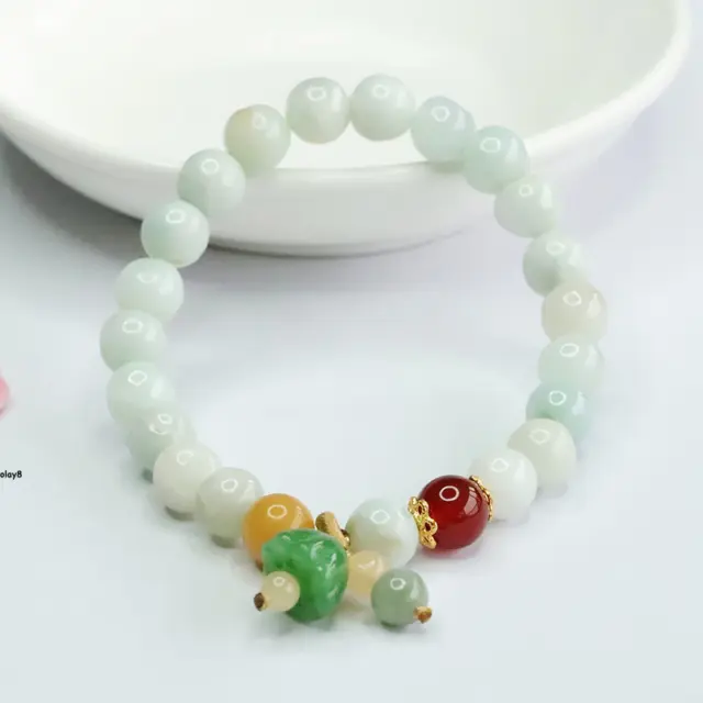 Real Grade A Natural Jade Jadeite Women Lucky 7-8mm Lotus Beads Bracelet