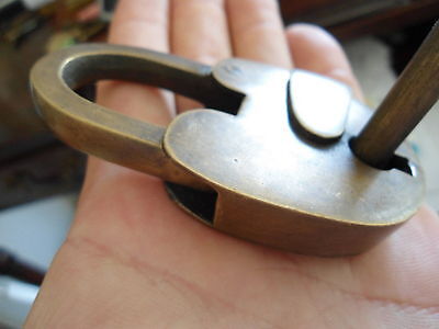 LONG THROW Padlock  old Vintage stye antique solid brass skeleton key heavy B