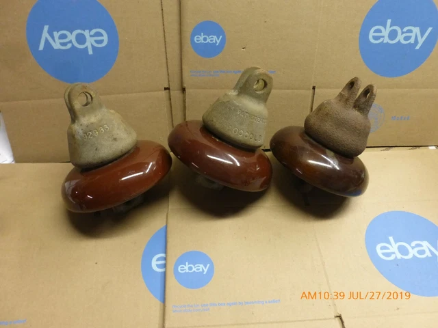 Vintage Porcelain / Ceramic Large Brown Stacking High Voltage Insulators 92983-3