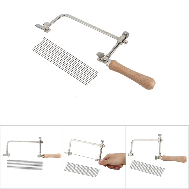 Hágalo usted mismo Sierra de acero para carpintería Herramienta para hacer joyería Corte Manija de madera Arco + 12 S&