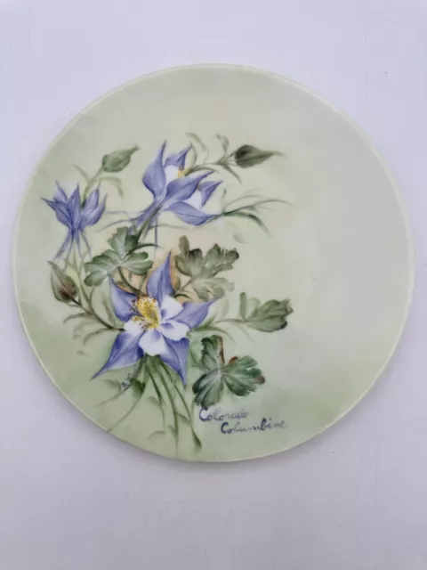 Vintage German Silesia Plate With B Ludlow Colorado Columbine Hand Painted Art