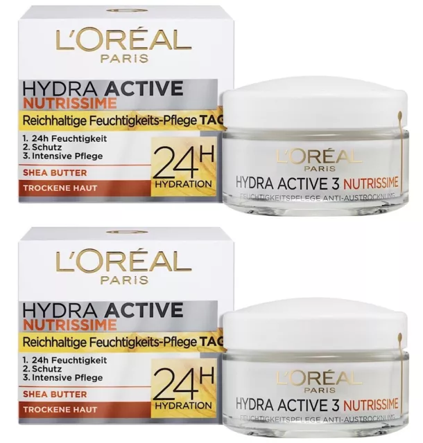 ✅Loreal Hydra Active 3 Nutrissime Creme Shea Butter Feuchtigkeitspflege 2x 50ml✅