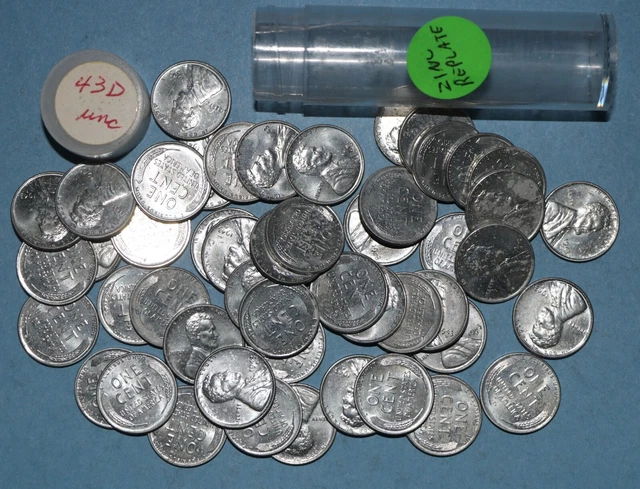 1943 D Lincoln Wheat Cent roll - Zinc Replate